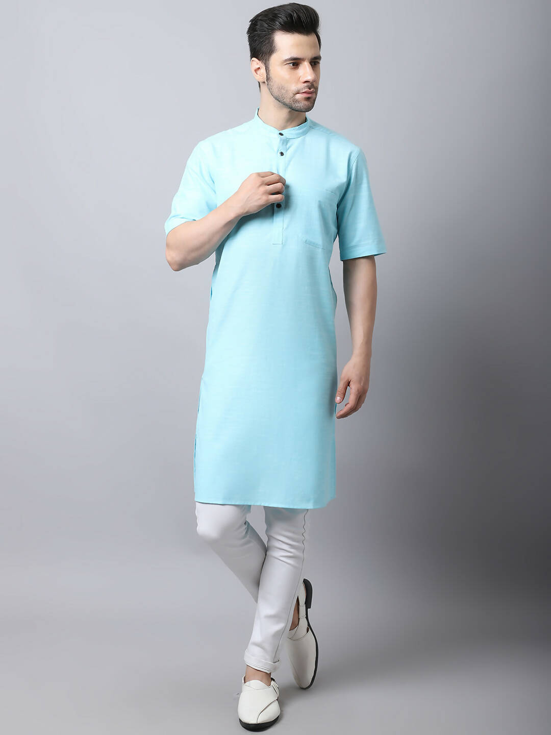 Even Apparels Black Pure Cotton Kurta With Band Collar - Distacart