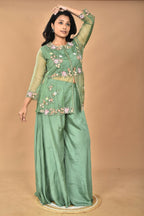 Morchari Women And Hand Embroidery Palazzo Set-Green