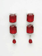 NVR Women Silver Plated & Maroon Cz Stone Handcrafted Jewellery Set