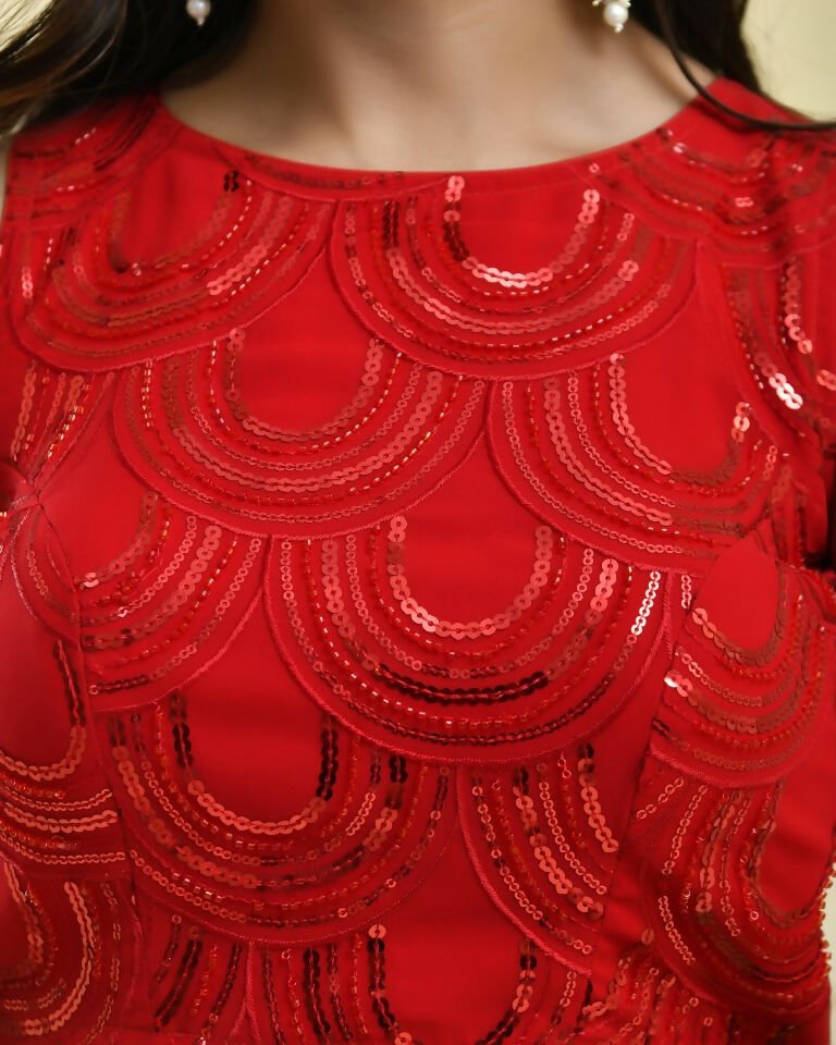 Amodini Designer Studio Red Cutdana Sequined Sleeveless Padded Blouse