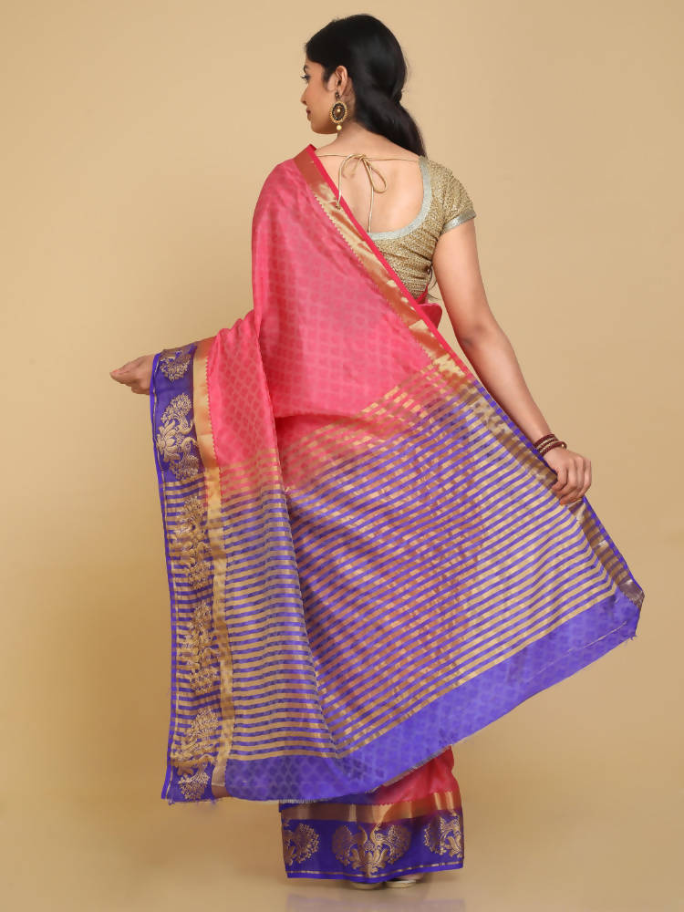 Kalamandir Floral Weaving Pink Pashmina Saree