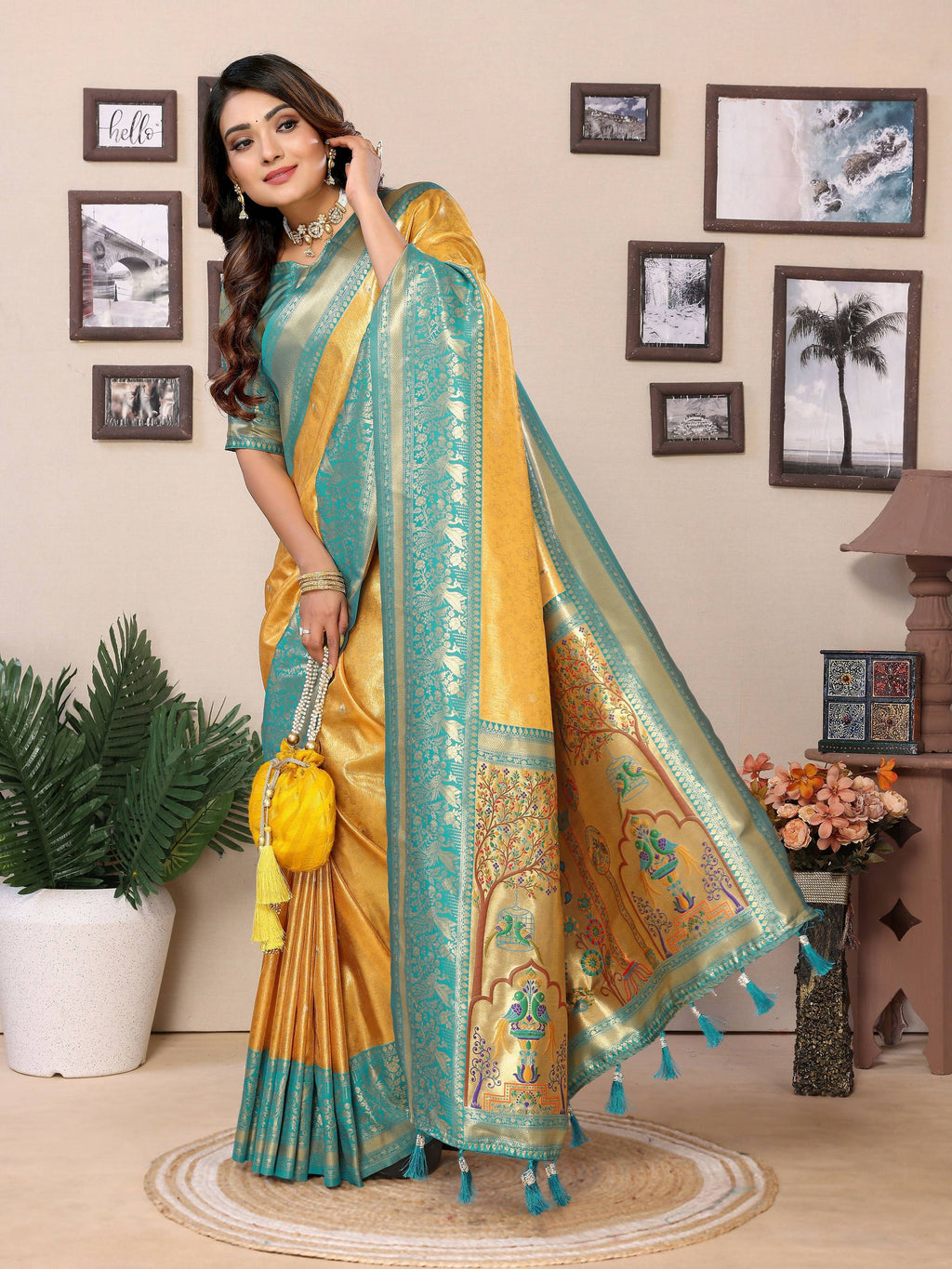 Aastha Fashion Yellow Tissue Silk Weaving Saree - Distacart