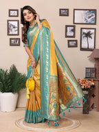 Aastha Fashion Yellow Tissue Silk Weaving Saree - Distacart