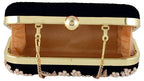 Jaishri Handicrafts Pearl Floral Clutch Carbon Black
