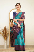 DEIANA'S Beautiful Designer Golden zari Soft Lichi Silk Saree - Sky