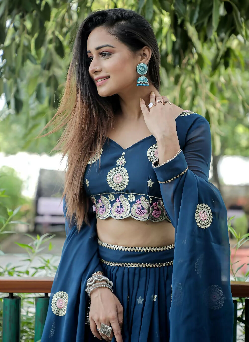 Jyoti Fashion Blue Sequence with Thread Zari Embroidery Georgette Lehenga Choli with Dupatta