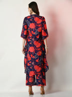 Myshka Women's Navy Blue Printed Kurta With Palazzos