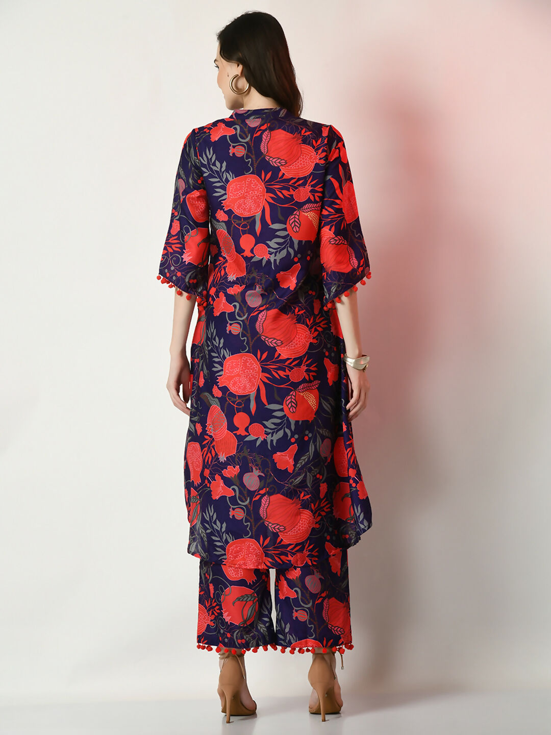 Myshka Women's Navy Blue Printed Kurta With Palazzos
