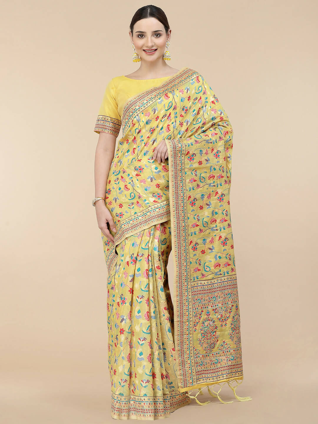 Yellow Silk Blend Woven Design Saree With Unstitched Blouse Piece - Aloki