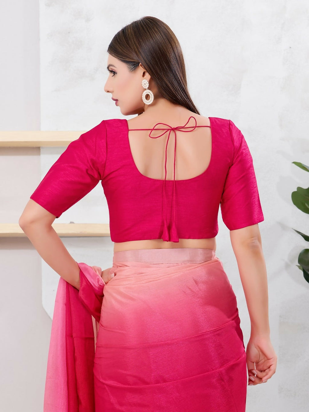 Joban Fashion Tomato-Pink Dupion Silk Elbow Sleeveless Front Open Blouse