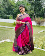 DEIANA'S Beautiful Designer Golden zari Soft Lichi Silk Saree - Pink