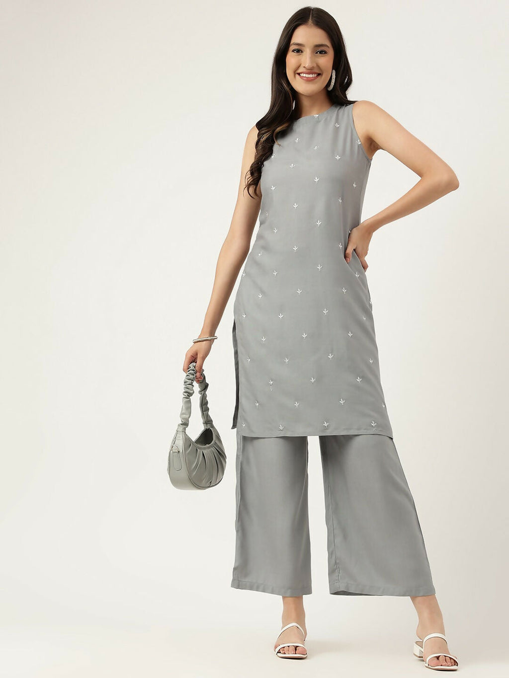 Joban Fashion Grey Rayon and Embroidered Work Straight Kurta Bottom Set