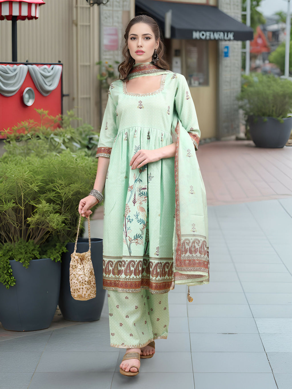 Joban Fashion Green Position Digital Print With Position Foil Kurta Set - Distacart