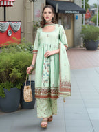 Joban Fashion Green Position Digital Print With Position Foil Kurta Set - Distacart