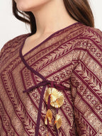 Ahalyaa Women Crepe Wine Colour Glitter Print Kurta