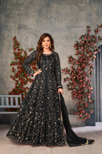 Anaita Black Embroidered Net Stitched Anarkali suit - Distacart