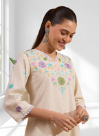 Joban Fashion Cream Linen Embroidered Readymade Cord Set - Distacart