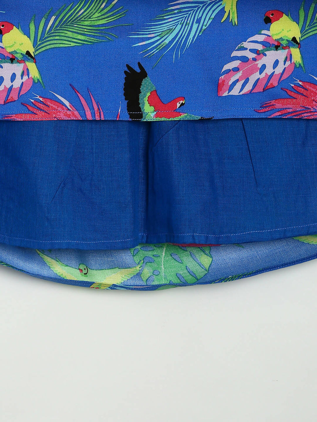Manet Girls Cotton String Tie Frock Parrot Printed - Blue