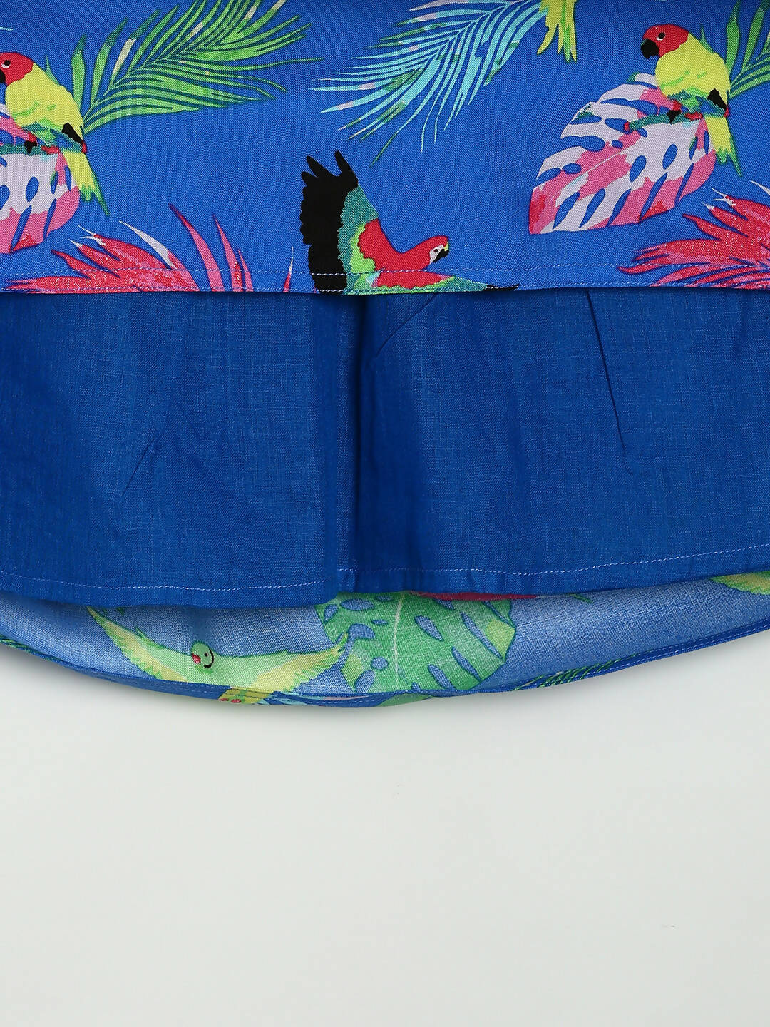 Manet Girls Cotton String Tie Frock Parrot Printed - Blue