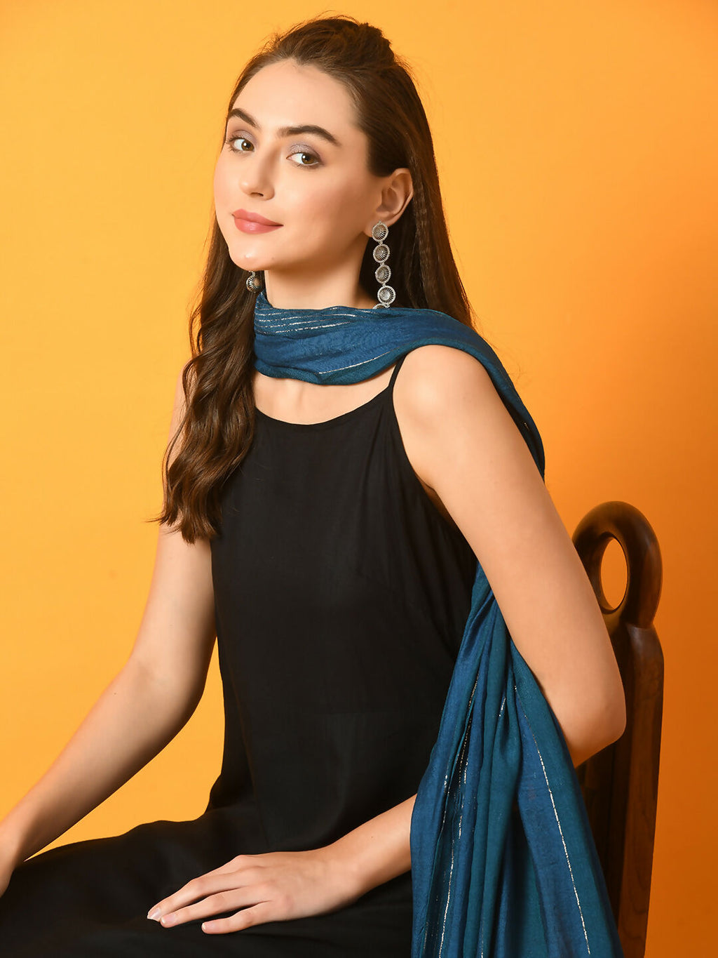 Myshka Women's Black Solid Anarkali Party Kurta Set With Dupatta