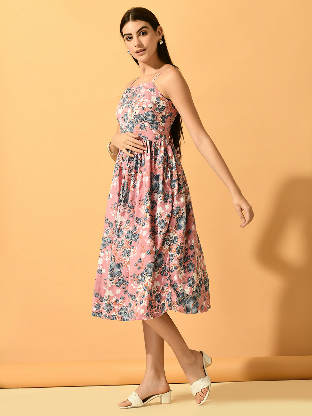 Myshka Women's Pink Fit and Flare Party Dress - Distacart