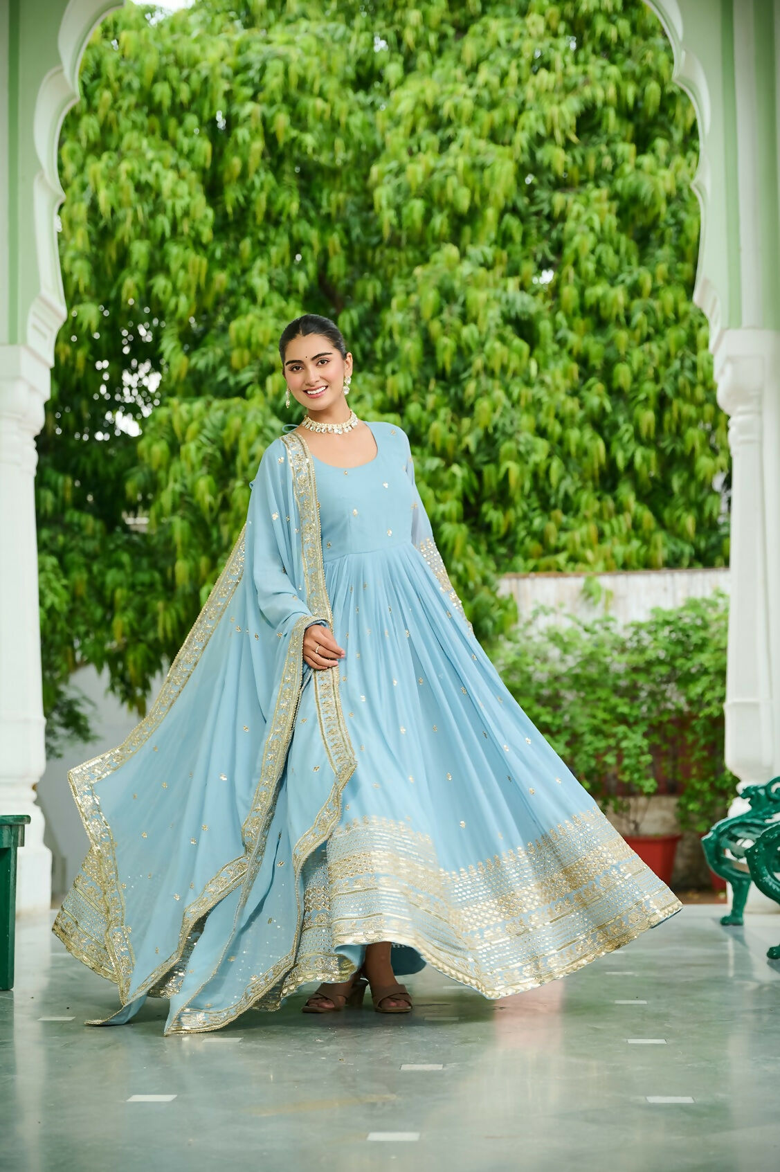 Joban Fashion Sky Blue Georgette Sequence Embroidery Work Kurta Set - Distacart