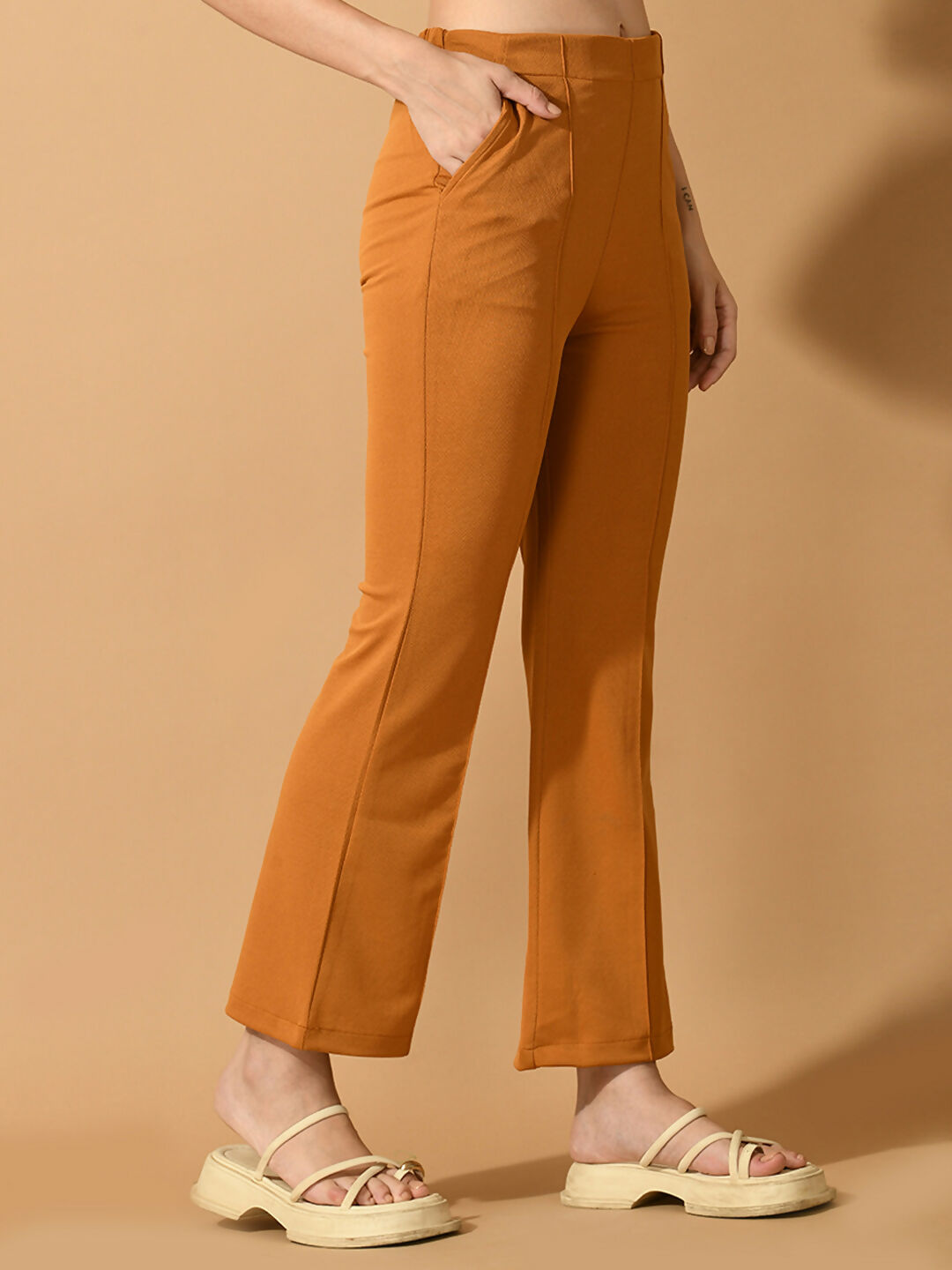 Myshka Women's Mustard Flared Party Trouser