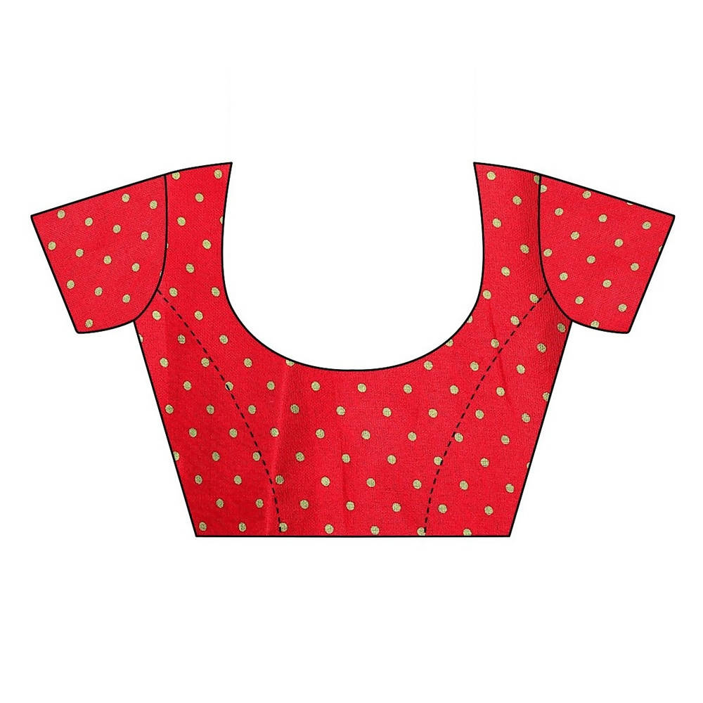 Vamika Printed Jute Silk Red Saree (Elisa Red) blouse