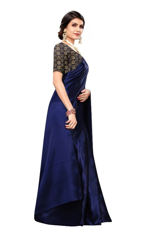  Satin Designer Saree (DUST NAVY)