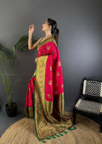 Joban Fashion Banarasi Red Woven Soft Silk Saree - Distacart