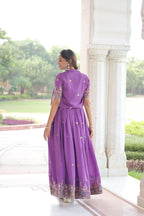 Joban Fashion Purple Readymade Kurta Set With Sequence embroidery Work - Distacart