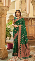 DEIANA'S Beautiful Designer Golden zari Soft Lichi Silk Saree - Green