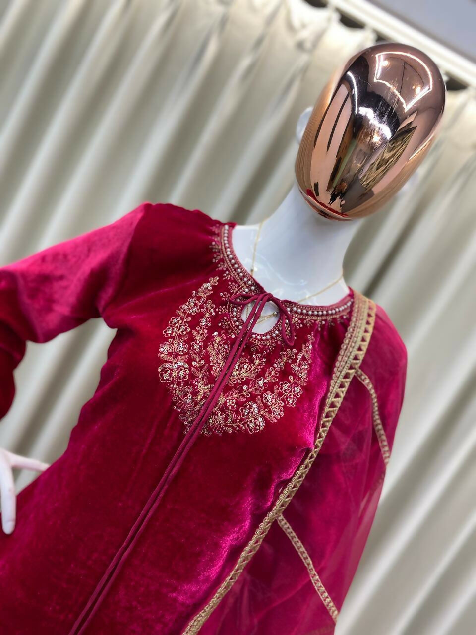 Vastranavya Pink Velvet Sequence Embroidery Work Kurta & Bottom With Dupatta - Distacart