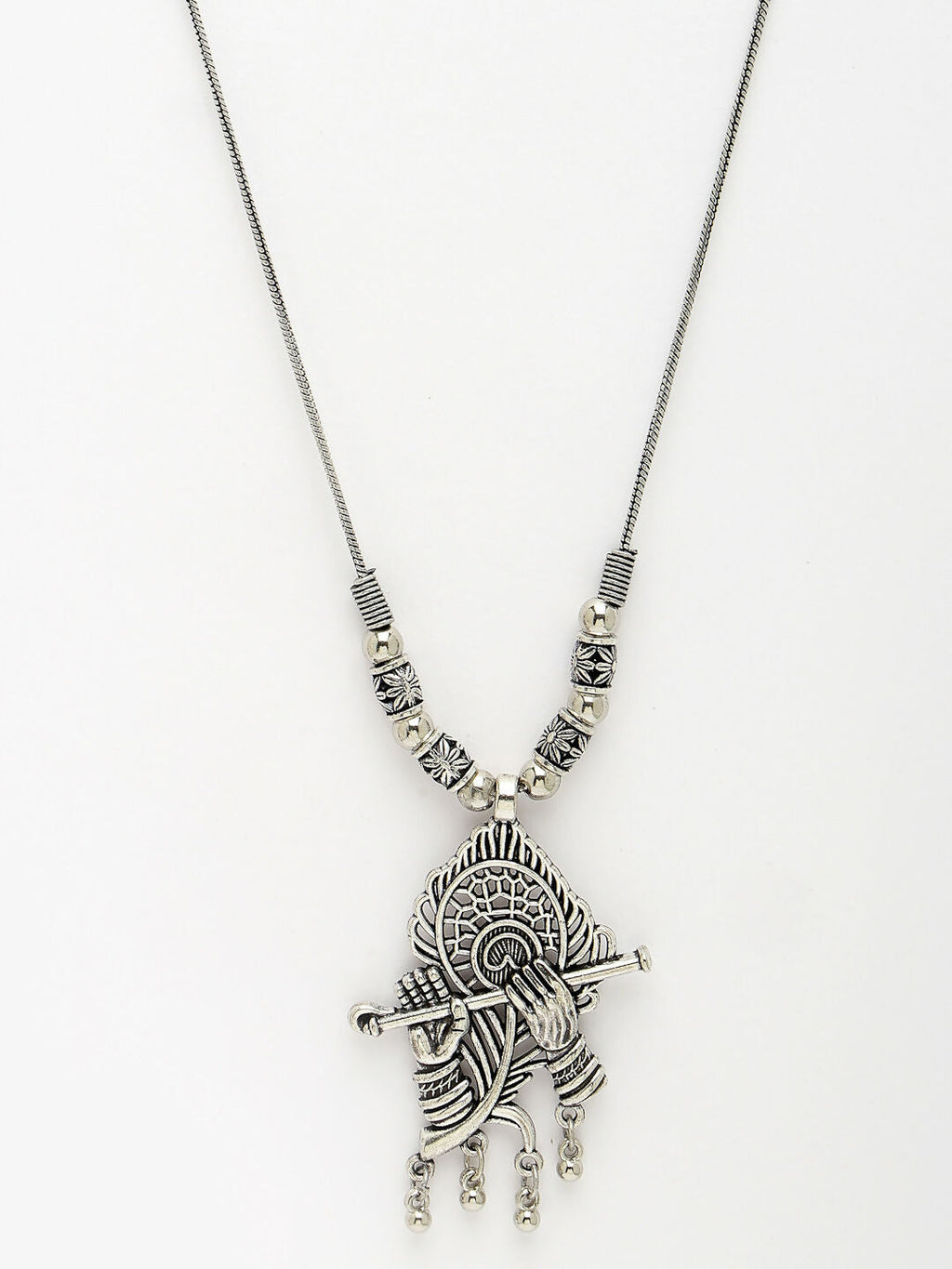 NVR Women's Silver-Toned German Silver Oxidised Pendant with Chain