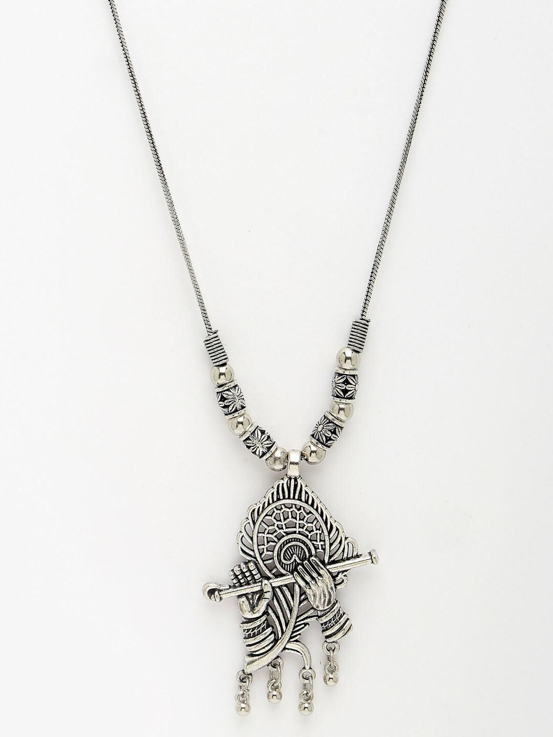 NVR Women's Silver-Toned German Silver Oxidised Pendant with Chain