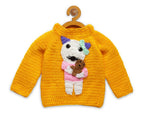 Chutput Kids Woollen Hand Knitted Cat Design Sweater - Yellow