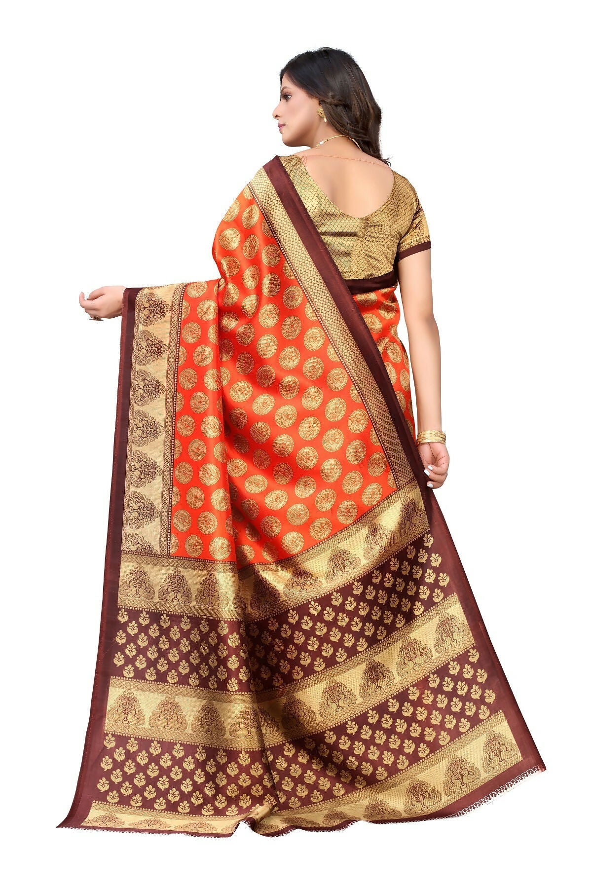 Vamika Orange Printed Art Silk Saree