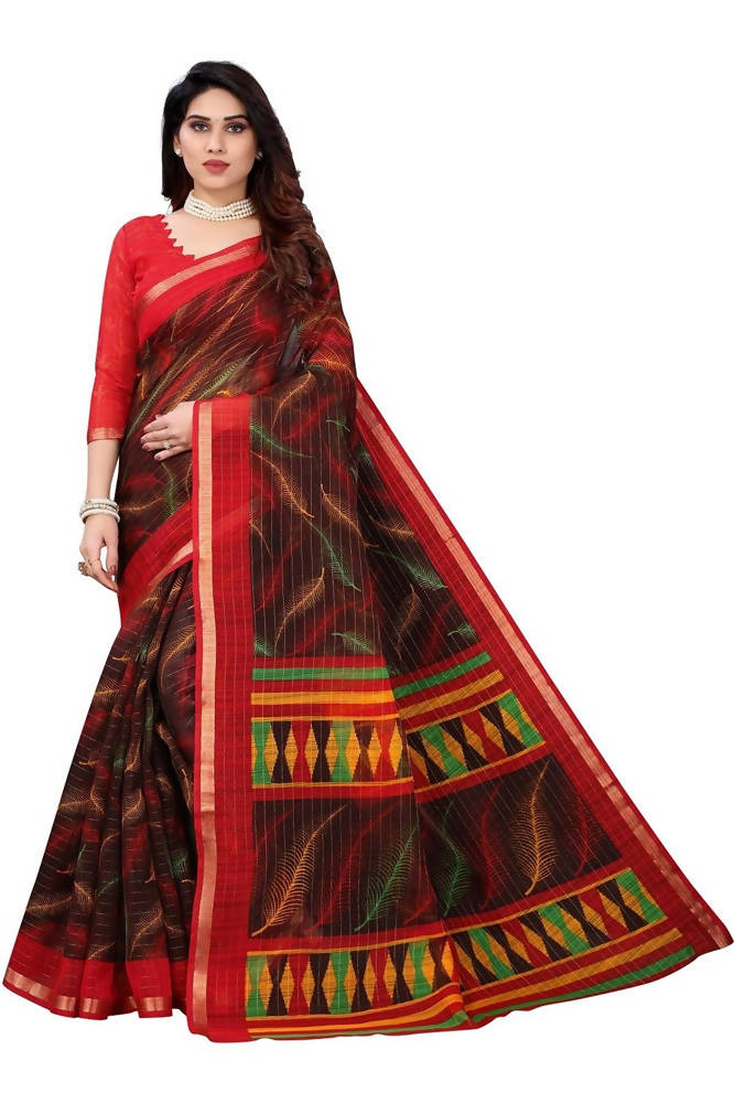 Vamika Brown Linen Zari Border Saree