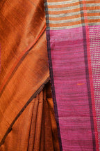 Very Much Indian Handwoven Raw Silk Dupion Saree - Orange With Pink Pallu - Distacart