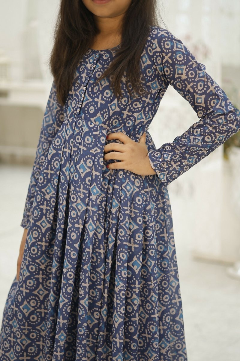 Aayaa Designer Printed Faux Georgette with Embroidery Zari Sequins-work Kids Gown