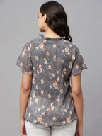 Myshka Grey Printed Half Sleeve Round Neck Top - Distacart