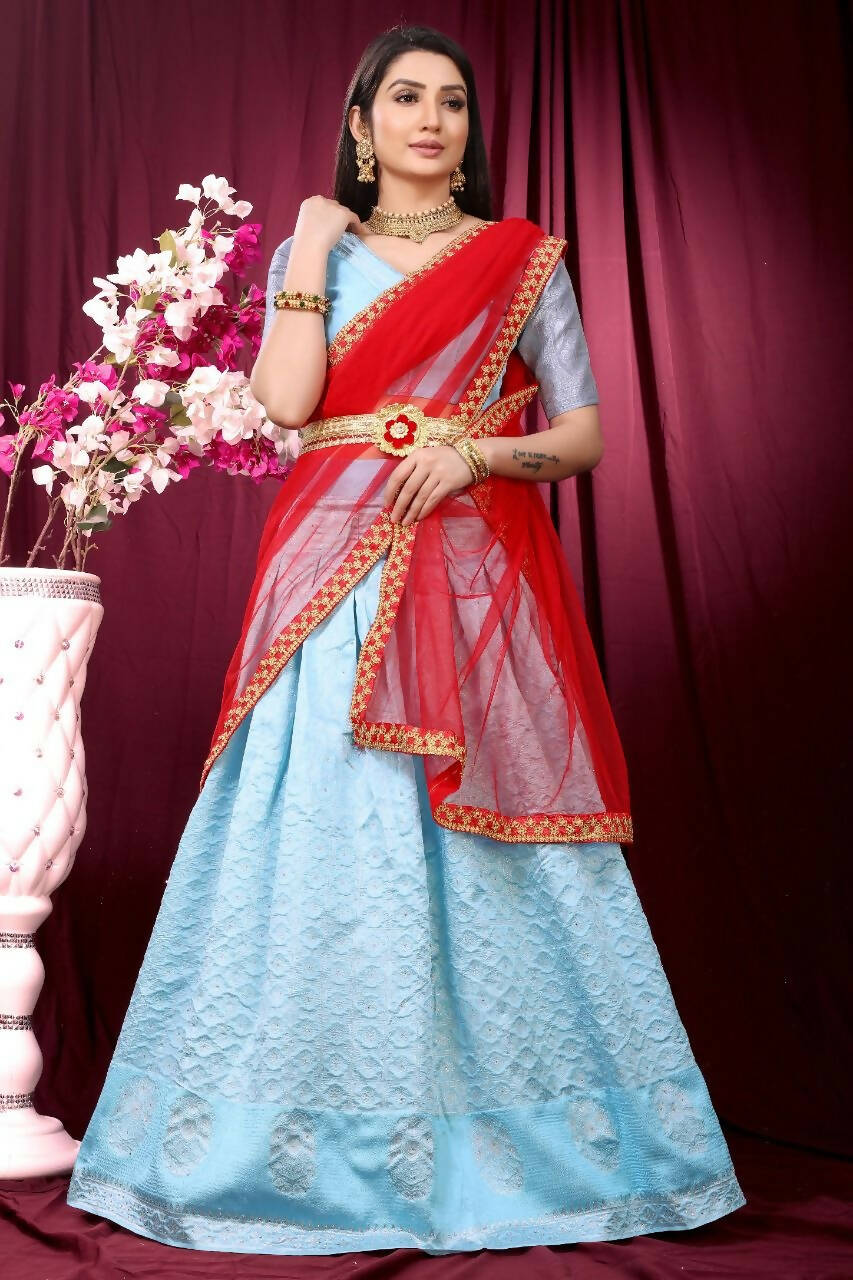 DEIANA'S Beautiful Pure Jari Silk Weaving Lehengha Choli - Sky Blue