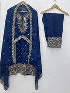 Teeya Creation Blue Color Faux Georgette Embroidery Work Party Wear Salwar Suit - Distacart