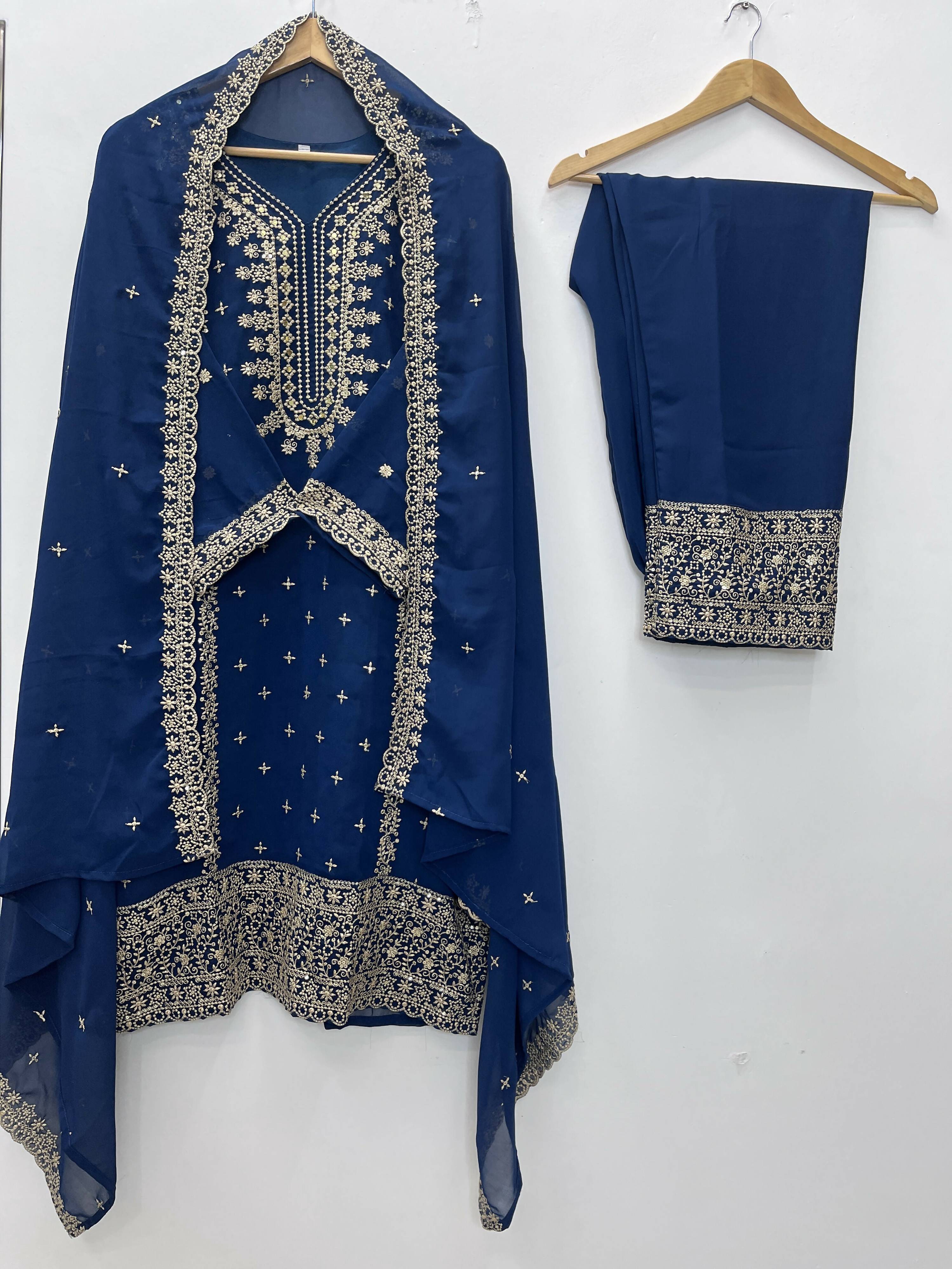 Teeya Creation Blue Color Faux Georgette Embroidery Work Party Wear Salwar Suit - Distacart