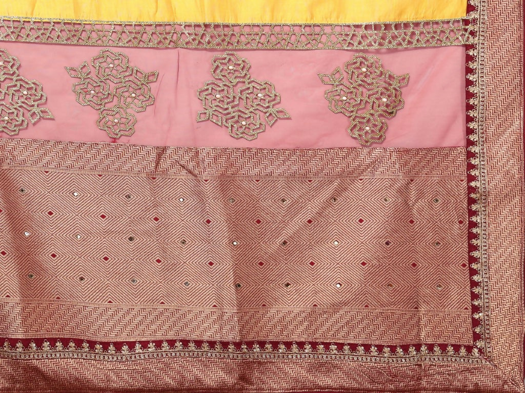 Yellow Silk Georgette Cord And Sequins Embroidery Laser Cut Applique Work Saree - Norita Saumya