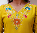 The52 Yellow Women's Gorgeous Embroidered work Viscose Gadhwal Fabric Straight Kurta, Pant and Dupatta Set - Distacart