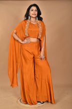 Morchari Women And Hand Embroidery Palazzo Set-Mustard