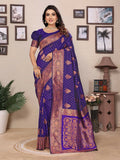 Joban Fashion Banarasi Navy Blue Woven Soft Silk Saree - Distacart