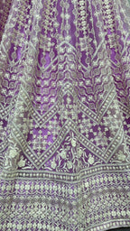 Jyoti Fashion Women's Mauve Net Patterned Thread Embroidered with Sequins Wedding Lehenga Choli