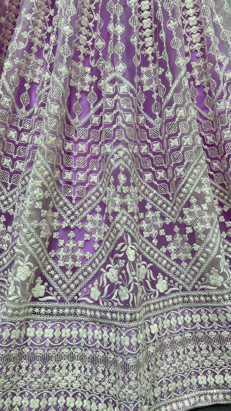 Jyoti Fashion Women's Mauve Net Patterned Thread Embroidered with Sequins Wedding Lehenga Choli